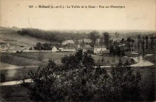 Ak Molineuf Loir et Cher, Panorama, La Vallee de la Cisse, Vue sur Champigny