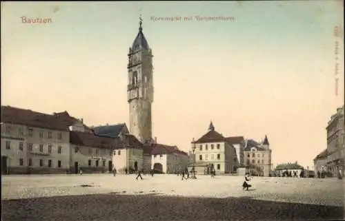 Ak Bautzen in der Lausitz, Der Kornmarkt mit Reichenturm