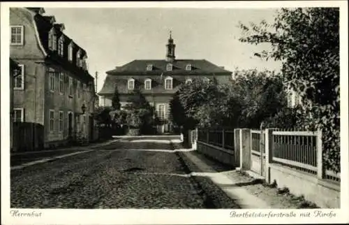 Ak Herrnhut in Sachsen, Berthelsdorfer Straße mit Kirche