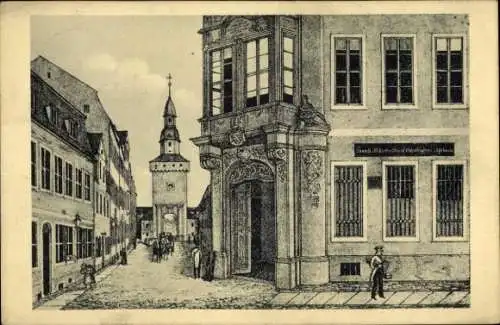 Künstler Ak Zittau in der Oberlausitz, Budissiner Tor und Gasse im Jahr 1830