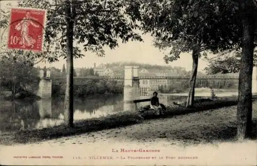 Ak Villemur Haute Garonne, Promenade, Pont suspendu