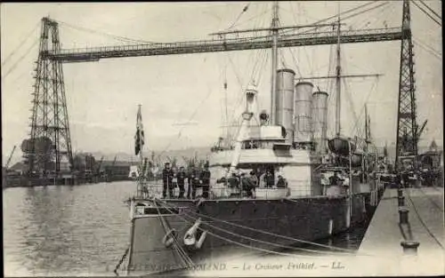 Ak Rouen Seine Maritime, Millenaire Normand, Le Croiseur Frithiof, Pont Transbordeur