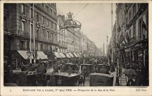 Ak Besuch von Eduard VII. in Paris 1903, Blick in die Rue des Paix