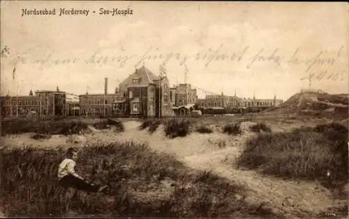 Ak Nordseebad Norderney Ostfriesland, See-Hospiz, Kind in den Dünen