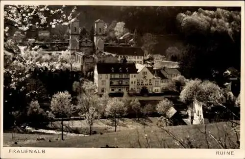 Ak Frauenalb Schielberg Marxzell im Schwarzwald, Klosterruine Frauenalb, blühende Bäume