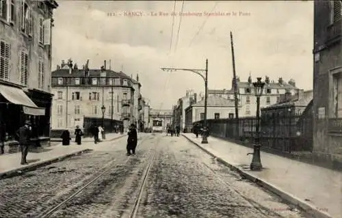 Ak Nancy Meurthe et Moselle, La Rue du Faubourg Stanislas et le Pont