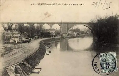 Ak Nogent sur Marne Val de Marne, Viadukt, Marne