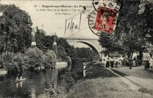 Ak Perreux Val de Marne, Petit Bras de la Marne, Ile des Loups, Viaduc