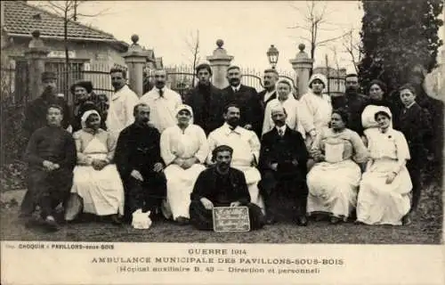 Ak Les Pavillons sous Bois Seine-Saint-Denis, Guerre 1914, Ambulance Municipale, Gruppenbild