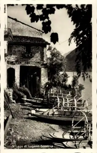 Ak Gandria Lago di Lugano Tessin Schweiz, Boote am Ufer