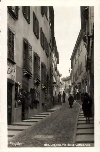 Ak Lugano Kanton Tessin Schweiz, Via della Cattedrale