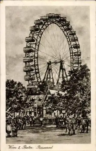 Ak Wien 2. Leopoldstadt, Jahrmarkt, Prater Riesenrad, Passanten