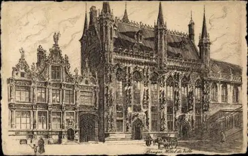 Künstler Ak Bruges Brügge Flandern Westflandern, Rathaus