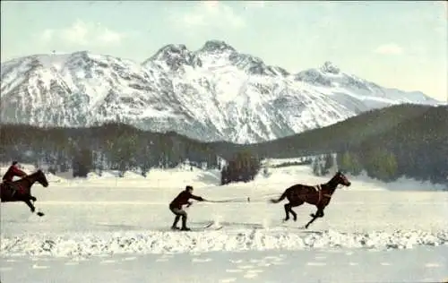 Ak Wintersport, Pferd zieht Skifahrer, Skijöring