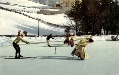 Ak Wintersport, Frauen ziehen einen Skifahrer, Schnee