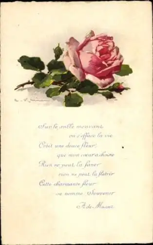 Künstler Litho Klein, Catharina, rosa Rose, Gedicht A. de Musset