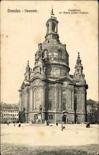 Ak Dresden Altstadt, Neumarkt, Frauenkirche, Martin Luther-Denkmal