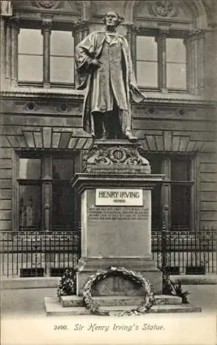 Ak London City England, Statue Sir Henry Irving