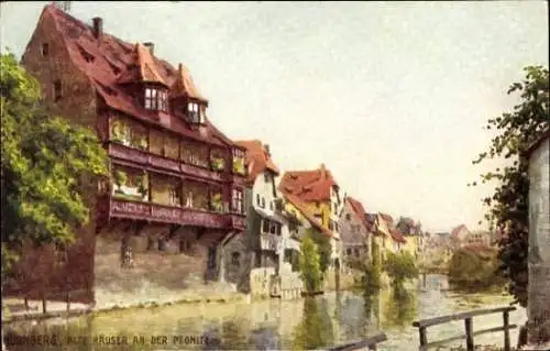 Künstler Ak Nürnberg in Mittelfranken, Alte Häuser an der Pegnitz