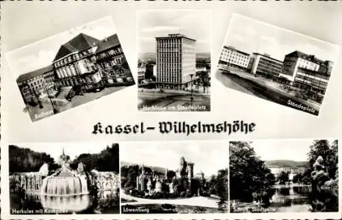 Ak Bad Wilhelmshöhe Kassel in Hessen, Hochhaus, Standeplatz, Schloss, Löwenburg, Herkules, Rathaus