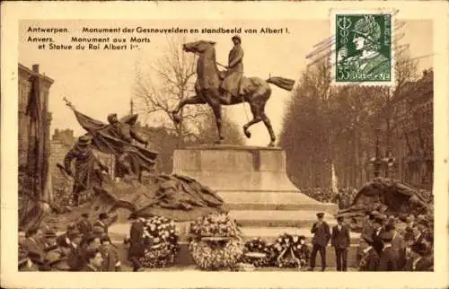 Ak Antwerpen Antwerpen Flandern, Kriegsdenkmal, Statue von König Albert I.