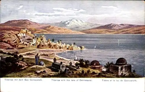 Künstler Ak Perlberg, F., Tiberias Israel, Panorama, Siehe Genezareth