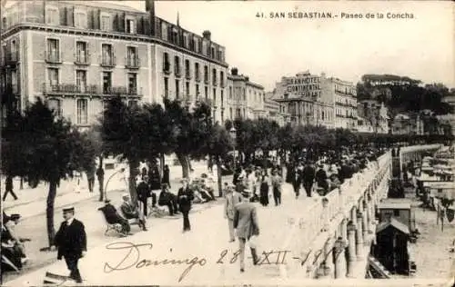 Ak San Sebastian Baskenland, Paseo de la Concha, Gran Hotel Continental