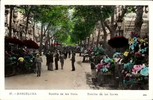 Ak Barcelona Katalonien Spanien, Rambla de les fleures