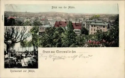 Ak Eberswalde in der Mark, Restaurant zur Mühle, Aussicht über die Stadt