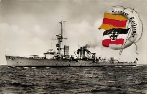 Ak Deutsches Kriegsschiff, SMS Karlsruhe, Kleiner Kreuzer, Fahne