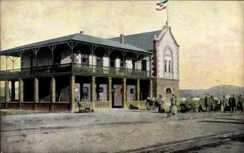 Ak Okahandja Namibia, Bahnhof während der Belagerung