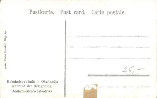 Ak Okahandja Namibia, Bahnhof während der Belagerung