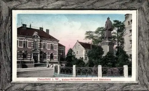 Passepartout Ak Osterfeld Oberhausen im Ruhrgebiet Westfalen, Kaiser Wilhelm Denkmal und Amtshaus