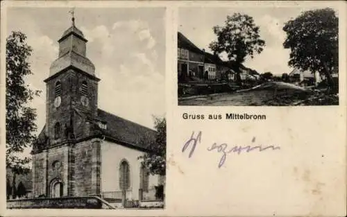 Ak Mittelbronn Gschwend im Ostalbkreis Württemberg, Teilansichten, Kirche