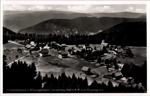 Ak Zwieselberg Alpirsbach im Schwarzwald, Fliegeraufnahme, Gasthof Pension Auerhahn