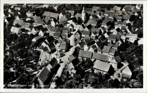 Ak Oberjettingen Jettingen, Fliegeraufnahme der Stadt, Kirche