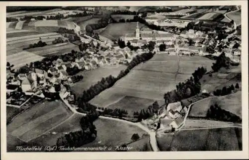 Ak Michelfeld Auerbach in der Oberpfalz Bayern, Fliegeraufnahme, Taubstummenanstalt, Kloster