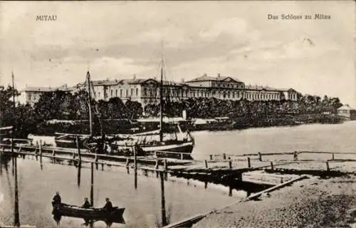 Ak Jelgava Mitau Lettland, Das Schloss, Wasserseite, Schiffe