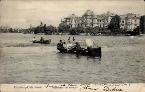 Ak Hamburg Nord Uhlenhorst, Alster bei Bellevue, Ruderboote