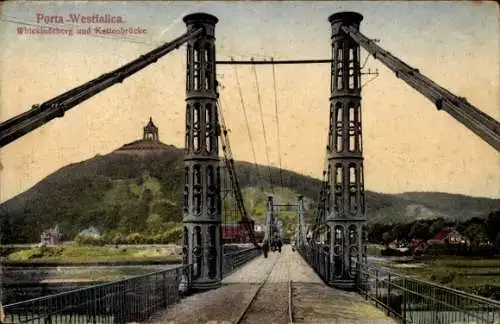 Ak Porta Westfalica an der Weser, Wittekindsberg, Kettenbrücke, Kaiser Wilhelm-Denkmal