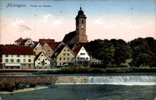 Ak Nürtingen am Neckar Württemberg, Teilansicht, Neckar, Kirche