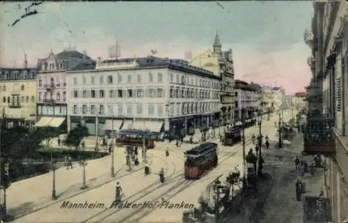 Ak Mannheim in Baden, Pfälzer Hof, Planken, Straßenbahn