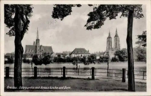 Ak Wrocław Breslau Schlesien, Oder, Kreuzkirche, Dom