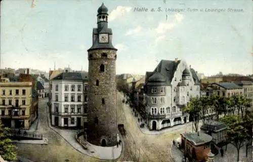 Ak Halle an der Saale, Leipziger Turm, Leipziger Straße