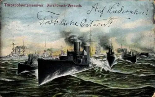 Ak Deutsche Kriegsschiffe, Torpedobootsmanöver, Durchbruch Versuch, Kaiserliche Marine