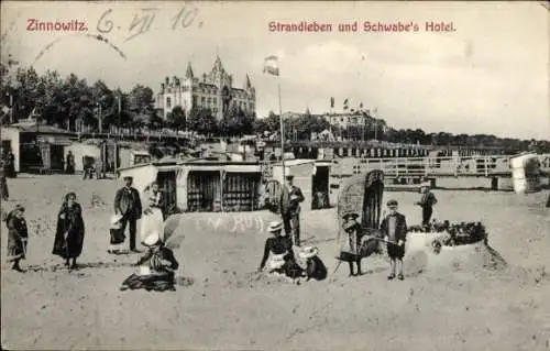 Ak Ostseebad Zinnowitz auf Usedom, Strandleben, Schwabe's-Hotel