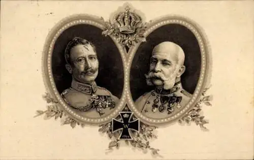 Passepartout Ak Kaiser Wilhelm II., Kaiser Franz Josef I., Eisernes Kreuz