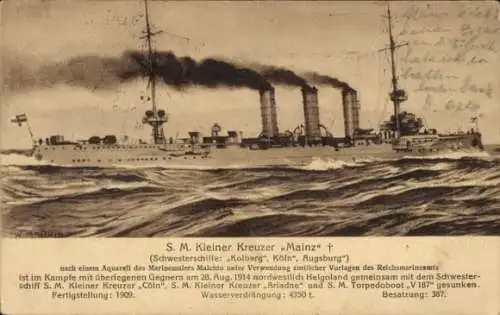 Ak Deutsches Kriegsschiff, S.M. Kleiner Kreuzer Mainz, Kaiserliche Marine