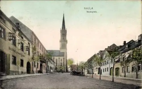 Ak Naila in Oberfranken, Marktplatz, Gasthof grüner Baum, Kirche