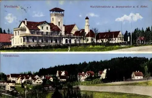 Ak Westheim auf dem Kobel Neusäß, Wallfahrtskirche, Restauration auf dem Kobel, Villenkolonie